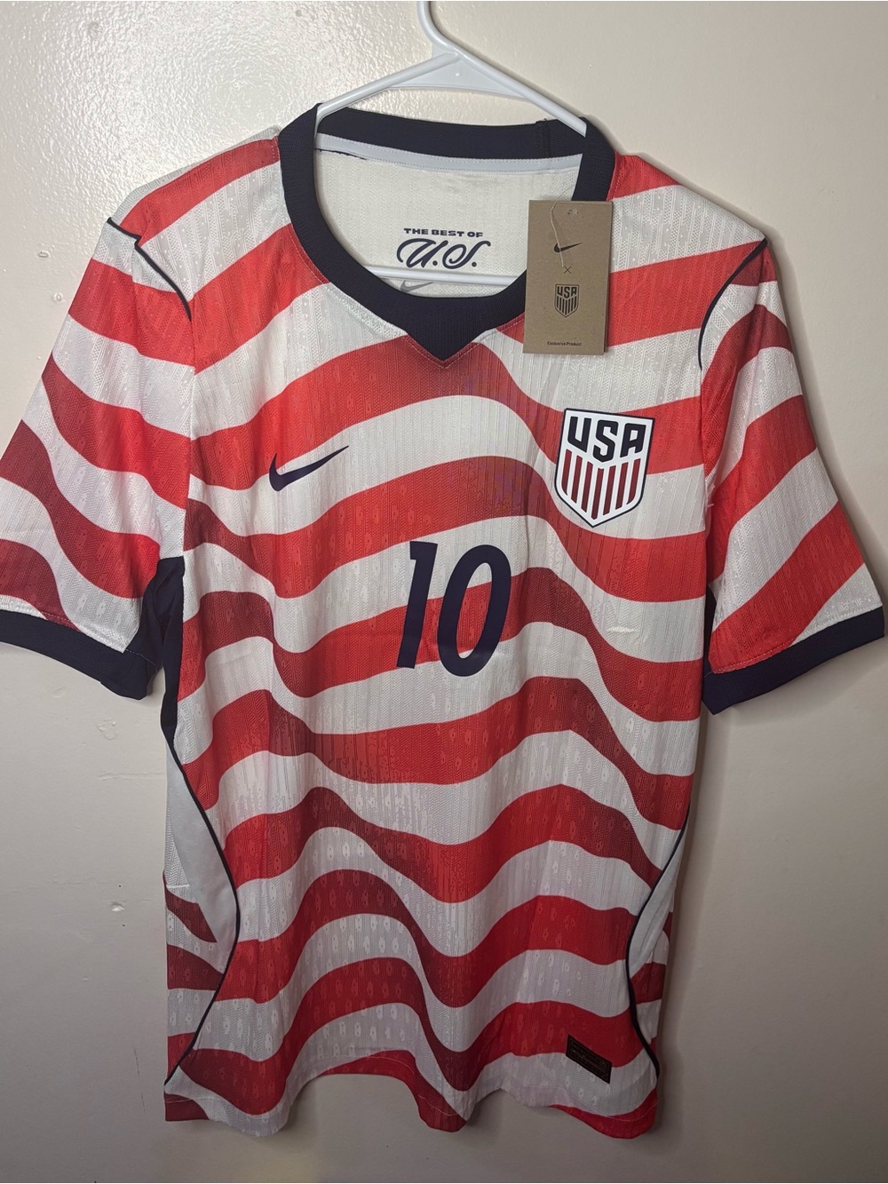 Nike USA Wave-Striped Soccer Jersey in Red, White & Navy